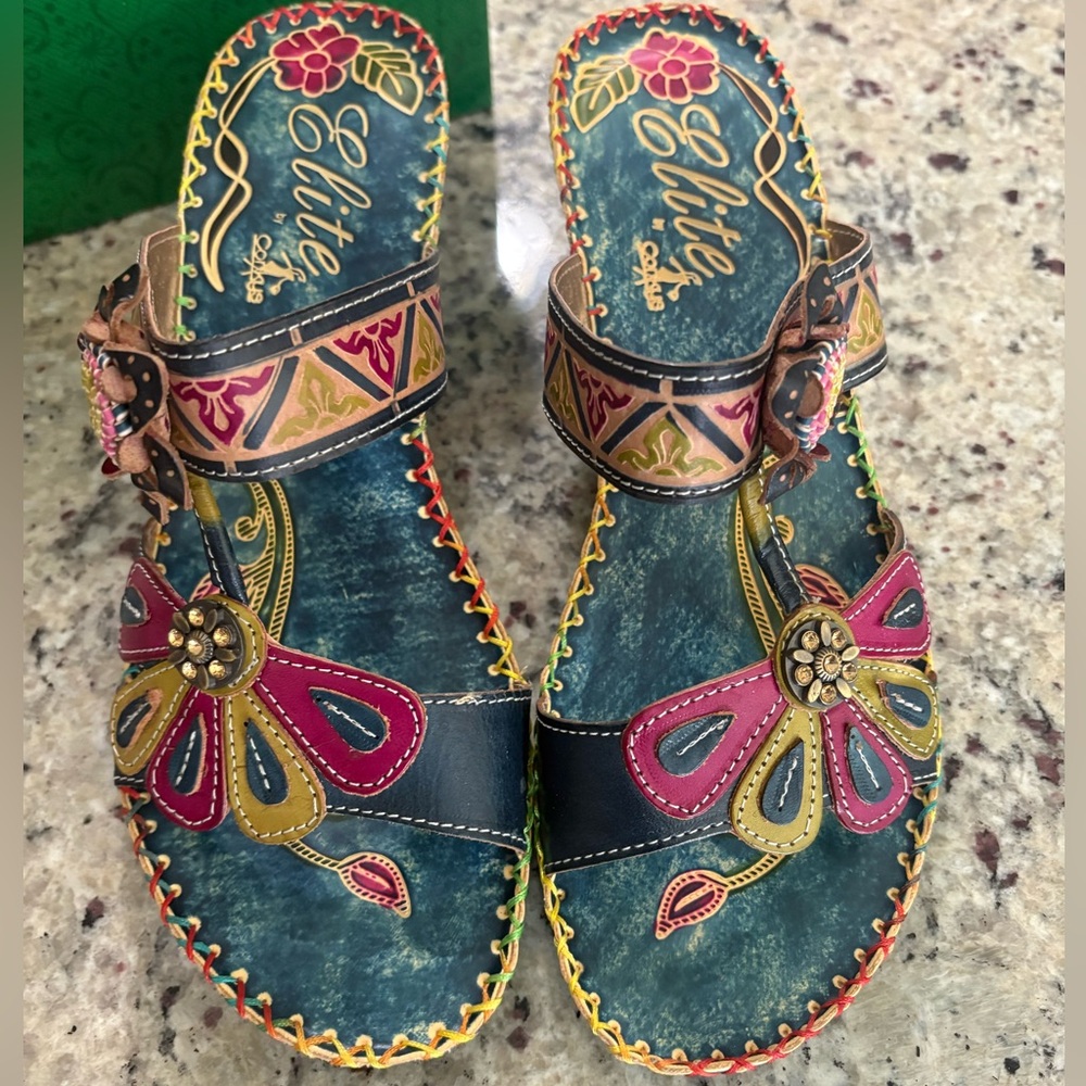 Elite by Corkys Blue Jean Jamaica slip on wedge in size 9 new in box